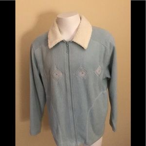 Petite Light Blue Zip Jacket w Faux Fur on Collar